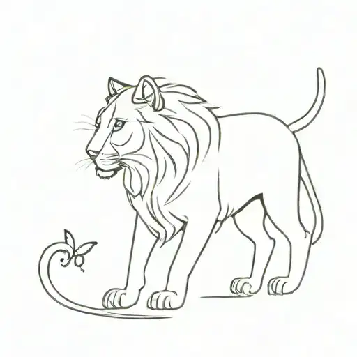 Cat's Lower Body Going Through A Semi Colon Like A Portal But Becomes A Lion With A Butterfly