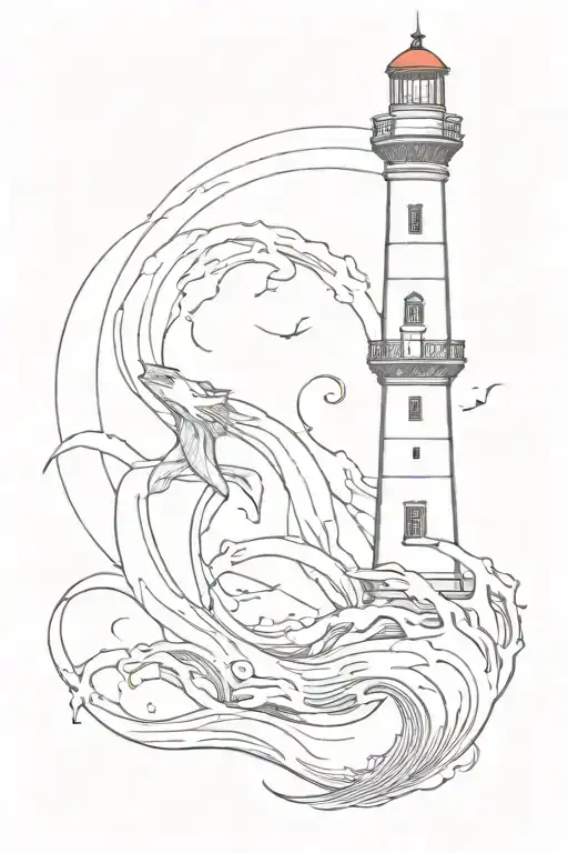 Lighhouse And Kraken Tehntacle Emerging From The Depths