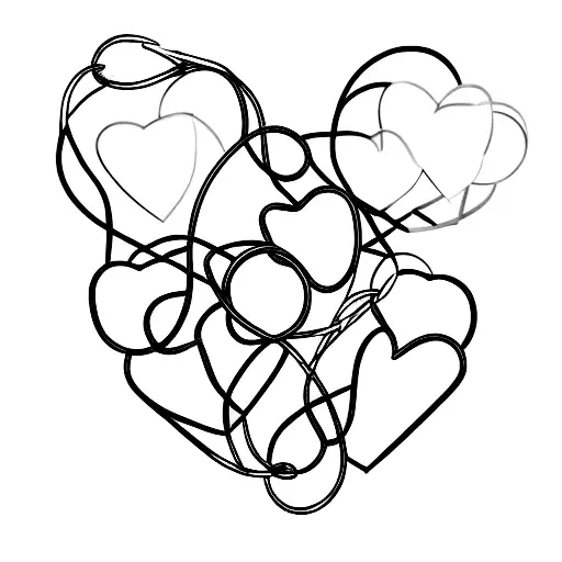 4 Love Hearts Interconnected With Chains And Barb Wire In A Line