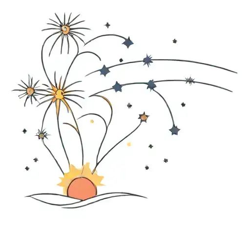 A Night Sky With Colourful Fireworks Going Off Above The Sea