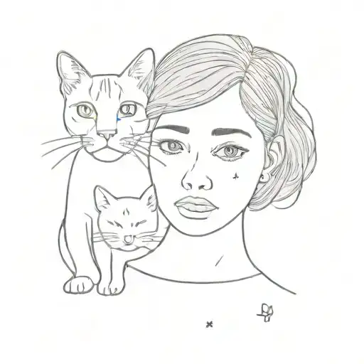 Girl With Brown Eyes With A Cat And A Flat-faced Dog