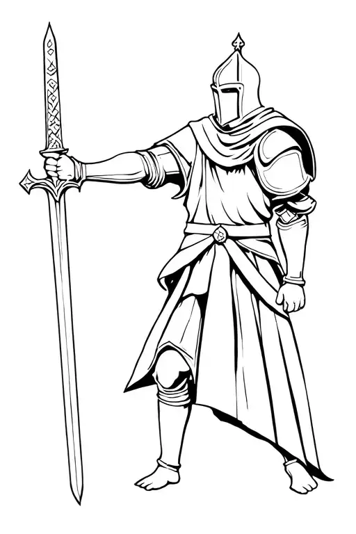 Medieval Knight Holding Sword