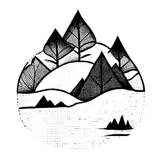 Forest Under A Mountain And Beside A River With A Lotus Inside