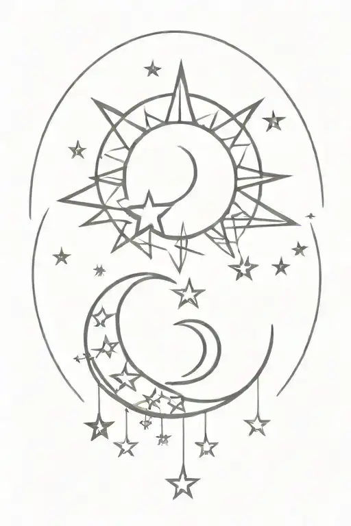 Sun And Moon With Hanging Stars