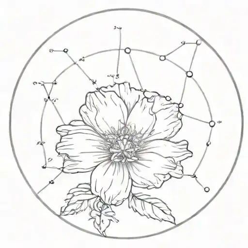 An Aquarius Constellation Tattoo With A Marigold Flower Intertwined In The Design