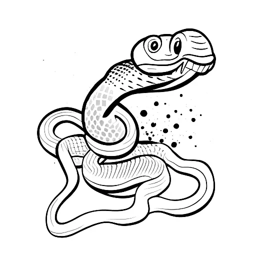 Snake With Tongue Out Half Line-drawing Half B&w Shaded
