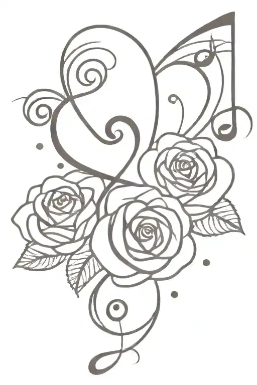 Roses Sparkles Music Note Intertwined Hearts