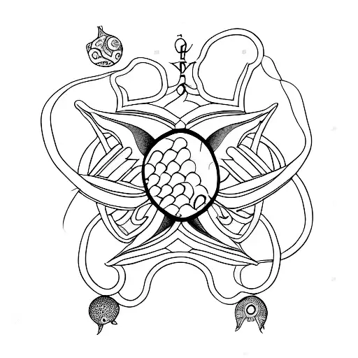 A Blackwork Tattoo Of A Christian Fish Symbol Intertwined With A Serotonin Molecule