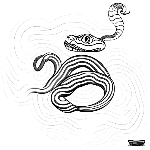 Coiled Snake Into Long Neck With Tongue Out Half Line-drawing Half B&w Shaded