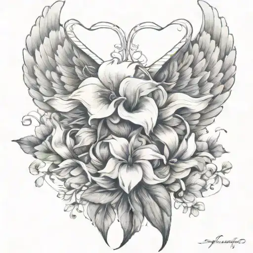 Angel Wings With Calla Lillie's And The Word Family