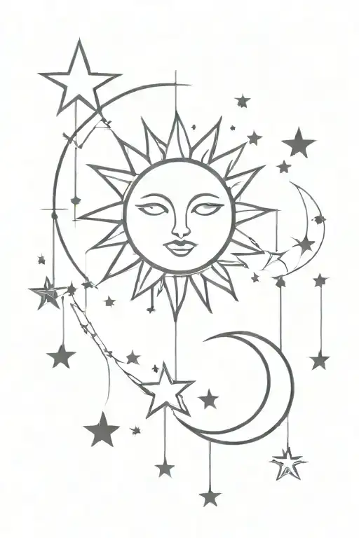Sun And Moon With Hanging Stars