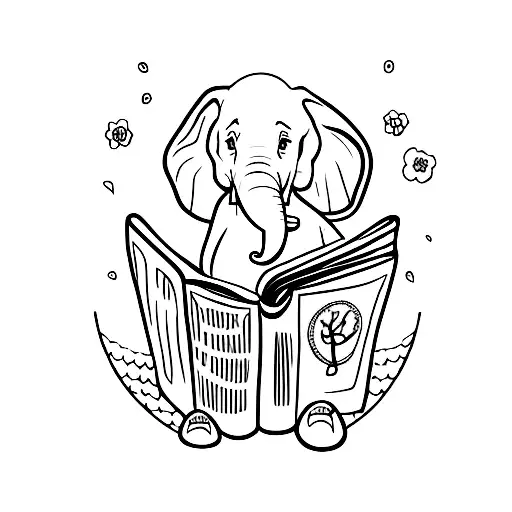 An Elephant Reading A Book In A Minimalist Style