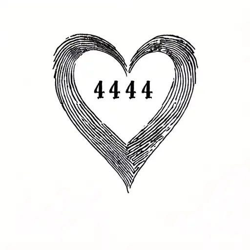 Double Finger Print Heart With 444 Written In Fancy Script