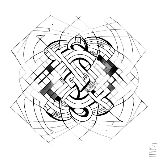 An Abstract Tattoo Featuring Coding Symbols Intertwined With Musical Instruments