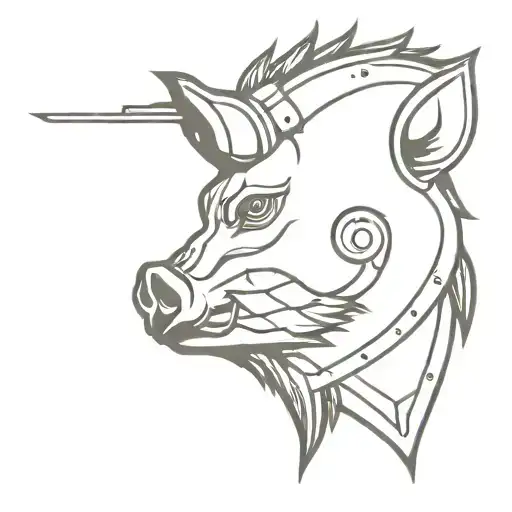 A Boar Head With A Military Helmet And A Cartridge