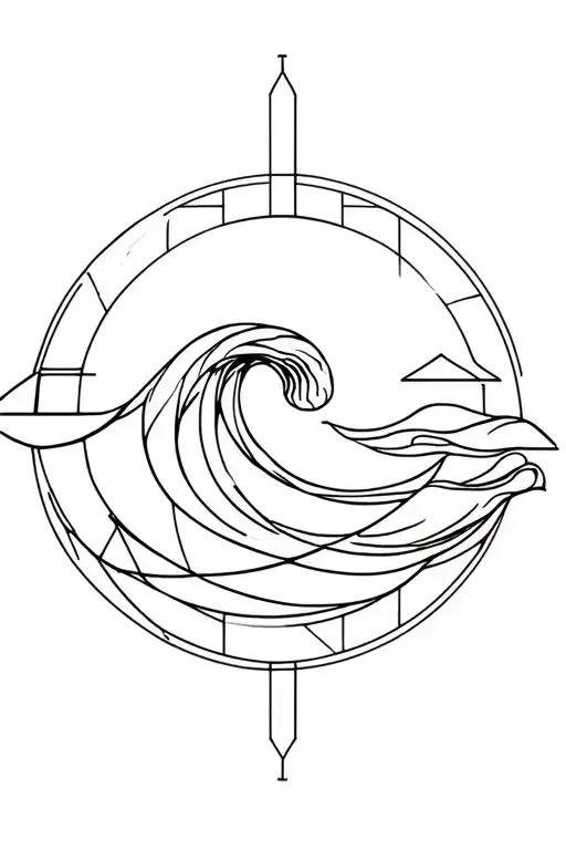 A Wave In A Circle With Geometrical Shapes Around It