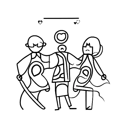 A Minimalist Silhouette Of A Mother And Two Sons Holding Hands