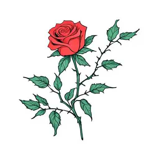 Generate A Miminalistic Tattoo Of A Rose And Thorn Bush