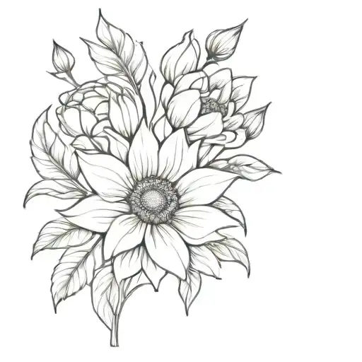 Sunflower And Tulip Bouquet Surrounded