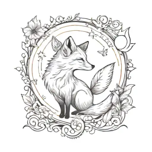 Small Fox With Angel Wings And Butterfly Flying Towards The Sun