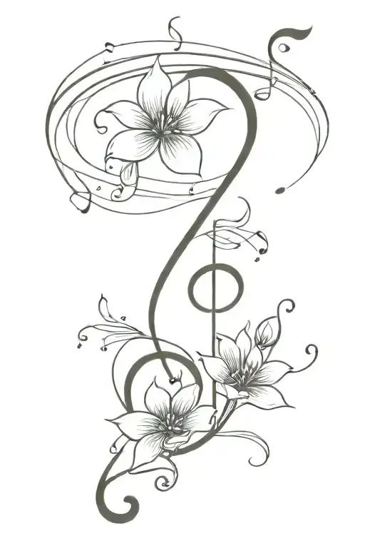 Music Notes With A Long Flower Coming Out Of The Notes
