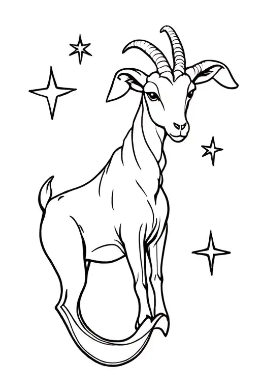 Goat With Front Legs No Back Legs And Mermaid Tail Surrounded By Stars