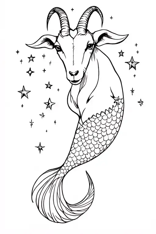 Goat Front Half And Mermaid Tail Surrounded By Stars