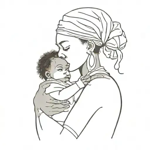 African Woman Carrying A Baby On Her Back Tattoo Silhoutte
