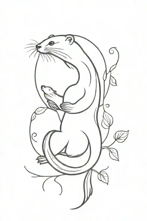 An Otter With A Moon And Climbing Plants In A Bohemian Style