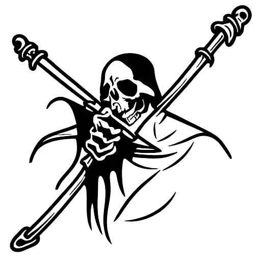 Death In A Hood With A Big Scythe Behind His Back