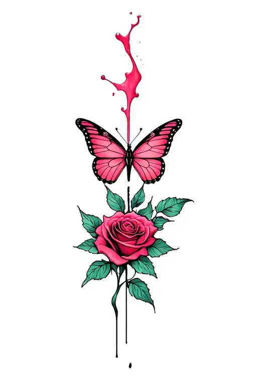 Butterfly And Rose With Blood
