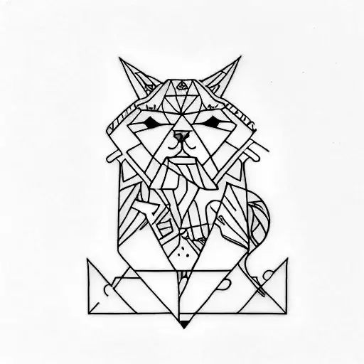 A Minimalist Tattoo Of A White Cat With A Black Patch On Its Eye Shaped Like A Triangle