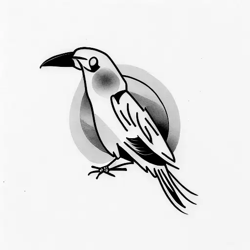 A Minimalist Tattoo Of A Crow Holding Drug-related Items In Its Beak