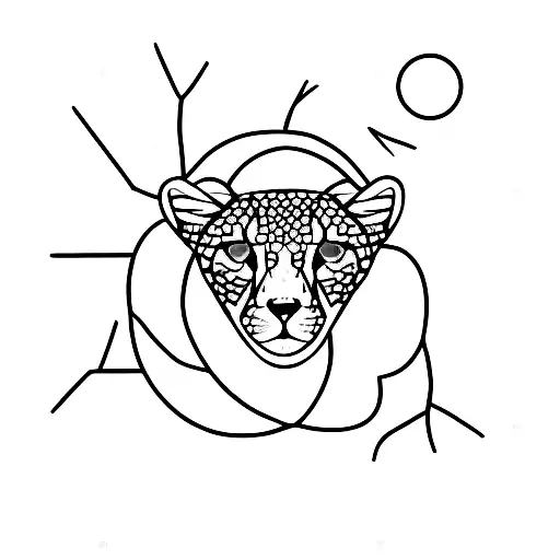 Cheetah Made Up Of Geometric Shapes Blending Into A Background Of Vibrant Green Leaves