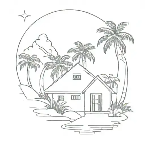 African Village Hut Surrounded By Palm