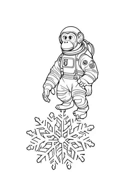 A Monkey In Space Suit On Top Of A Decaying Snowflake