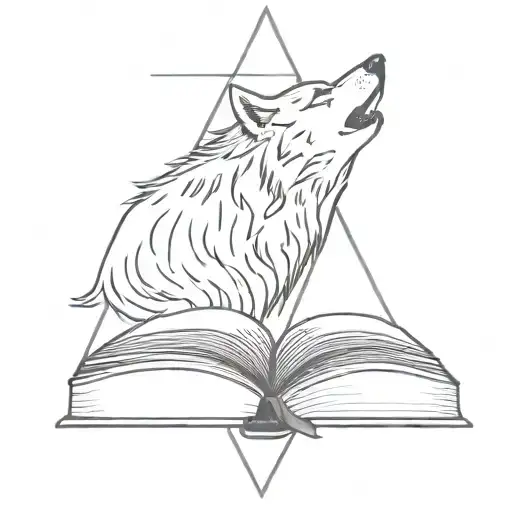 Wolf Howling Over A Open Book In A Triangle