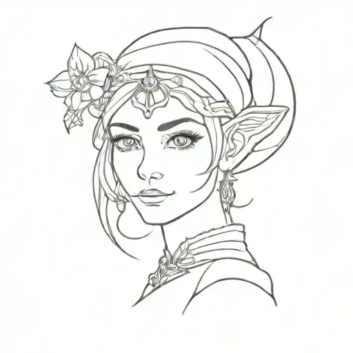 Line Tattoo Featuring An Elf Maid