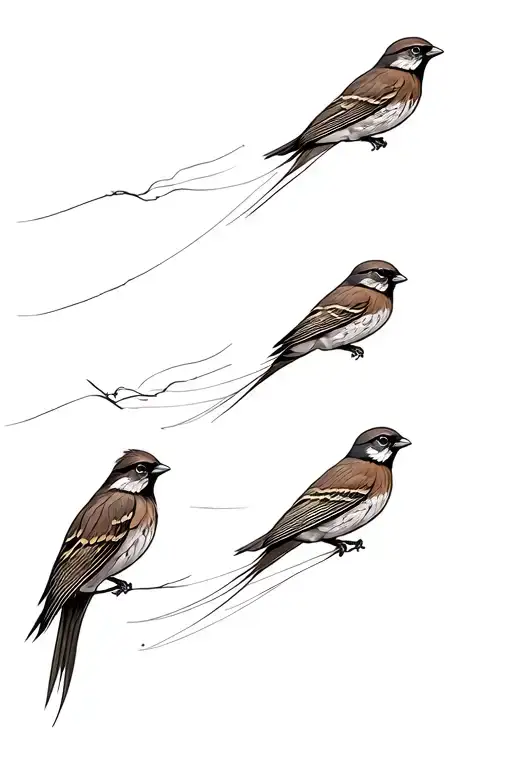 A Sparrow In Different Stages Of A Flight Path Leading