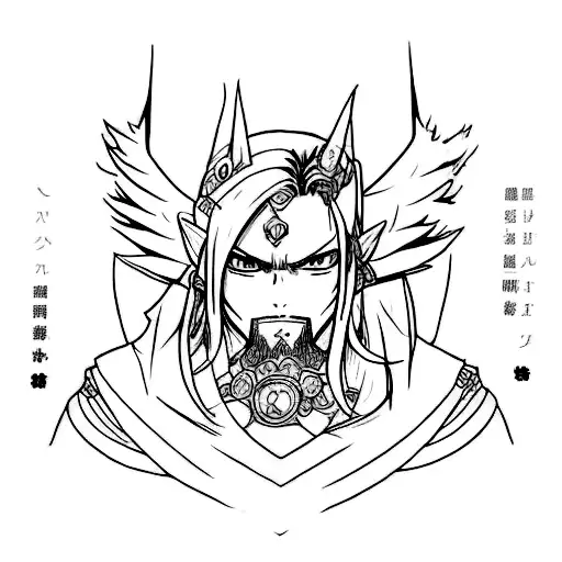 A Creative Tattoo Design Combining Elements Of Anime And The World Of Warcraft Universe