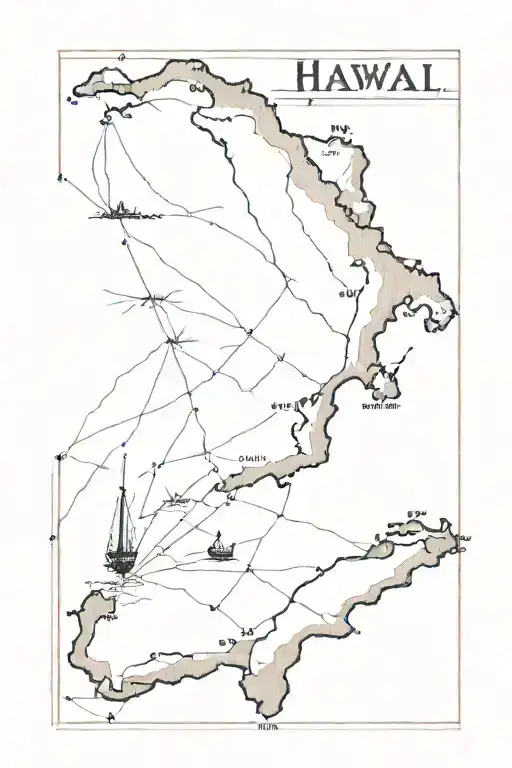 Map Of Hawaii With The Number 50 Years Old And A Sailing Ship