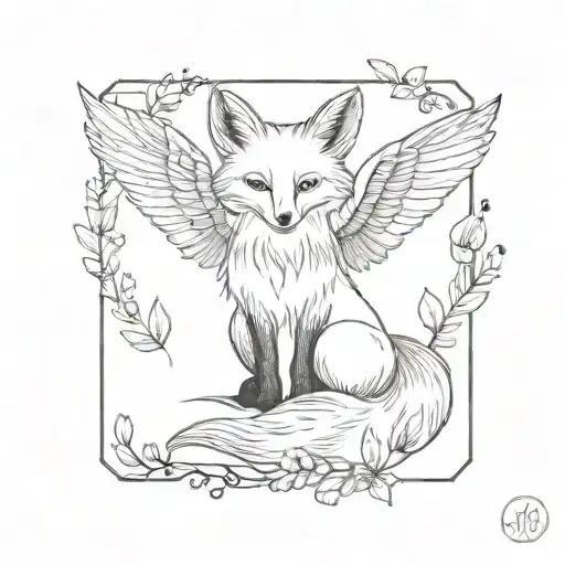 Small Fox With Angel Wings And Butterfly Flying Together