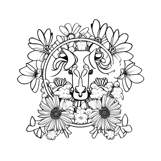 A Minimalist Chinese Zodiac Ox Intertwined With Daisies And Sweet Peas To Represent Your Daughters