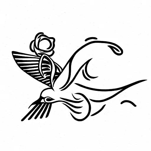 Flying Sparrow With A Rose