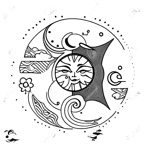 Sun And Moon On A Flower Branch On Collarbone