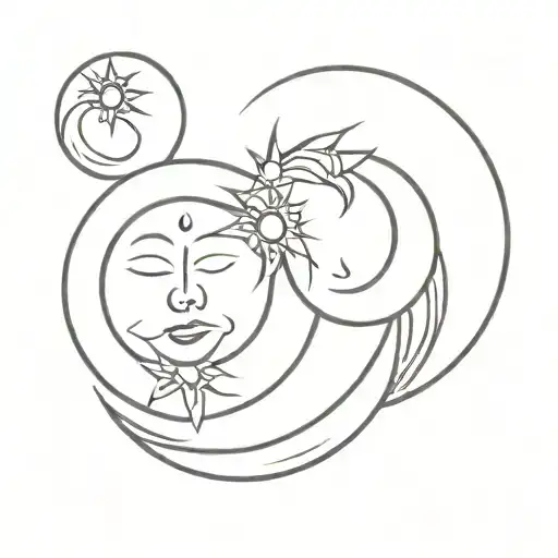 Sun Moon Couple Sanskrit Minimalistic Tattoo Design