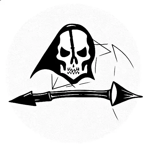 Death In A Hood With A Big Scythe Behind His Back