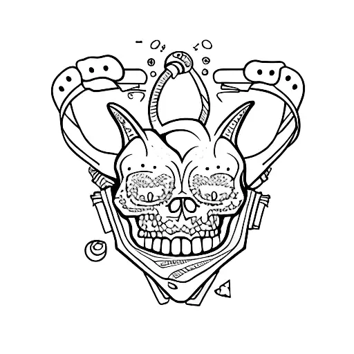 A Cartoon Cat Inside Of A Skeletons Rib Cage