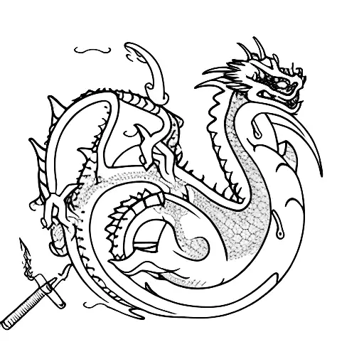 Cute Dragon With Fireball Sketch Art Minimalism