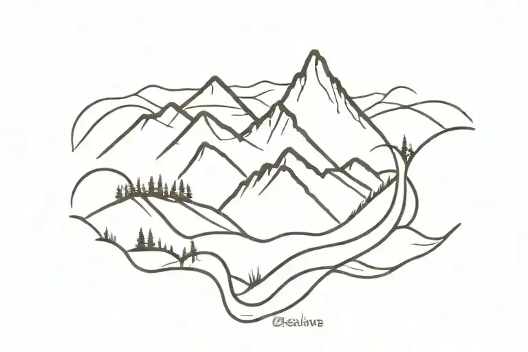 Mountain Range With A Winding Path